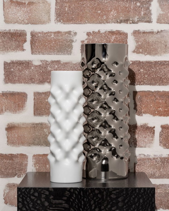Image 1 of Vaso vintage Rosenthal Studio-Line "Vibrations" Duo Dieter Mankau argento e bianco