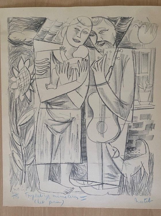 Marcel Notebaert - 8 dessins en noir et blanc de personnages et de scènes. – Peintures et dessins, Paper (photo 5 of 10)