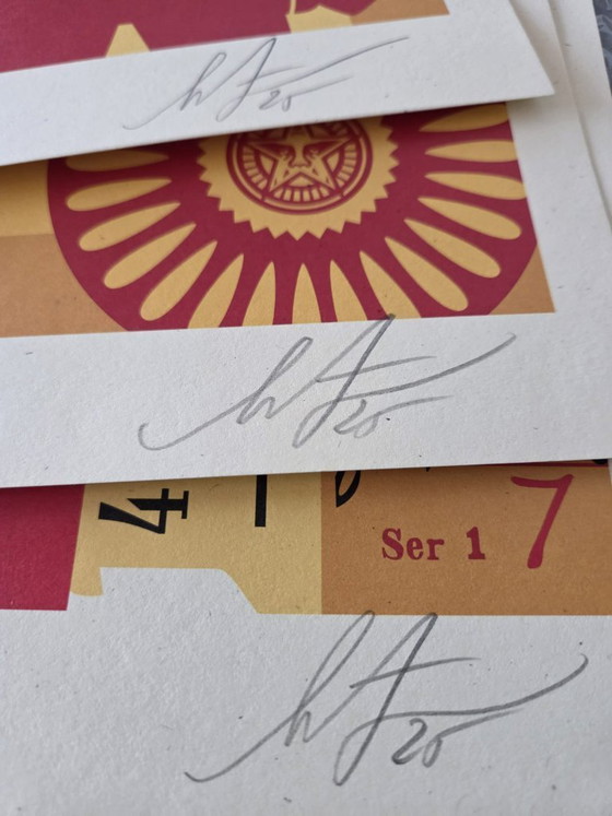 Image 1 of Shepard Fairey (Obey), "3-Face Collage". Triptiek van offsetlithografieën, gesigneerd en gedateerd, 2020