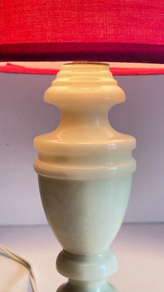 Image 1 of Vintage Marble and Fuchsia Fabric Lamp