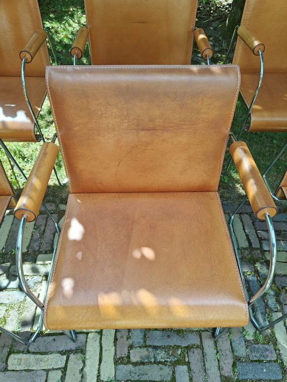 Image 1 of Set di 6 sedie di design originali Arrben Italia - Pelle e cromo