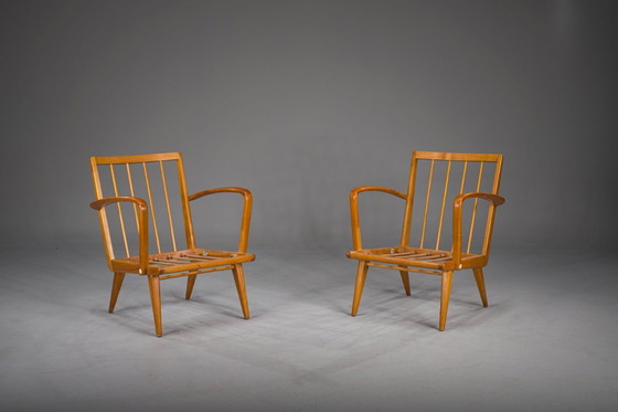 Image 1 of Poltrone vintage in ciliegio e lana di Knoll Antimott, anni '50-'60, set di 2