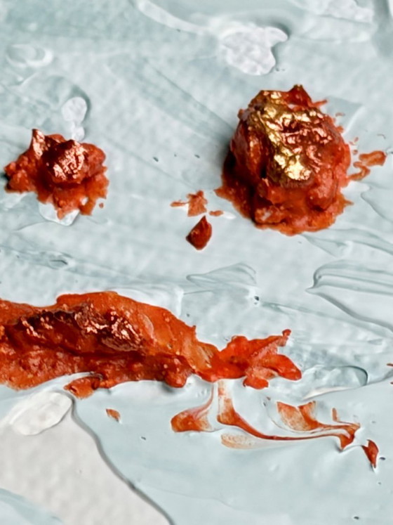 Image 1 of Abstract schilderij in zachte pasteltinten met organische vormen – Plane I