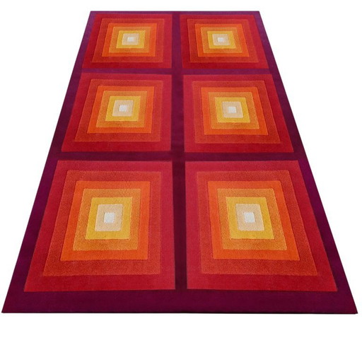 1970s Gorgeous Verner Panton Style "Quadrat" Geometric Op Art Rug. Made in England