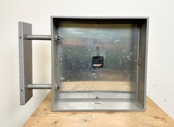Image 1 of Large Industrial Square Double Sided Factory Wall Clock from Pragotron, 1970s
