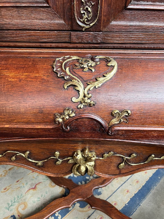 Secretaire in rococostijl. Massief eikenhout, handgeschilderd. Frankrijk. 18e eeuw. – Bureau, Wood (photo 3 of 9)