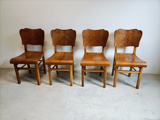 4 chaises de café belge en contreplaqué