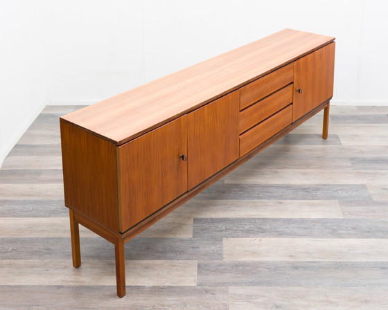 Image 1 of 1960s walnut sideboard, straight-lined design, restored.