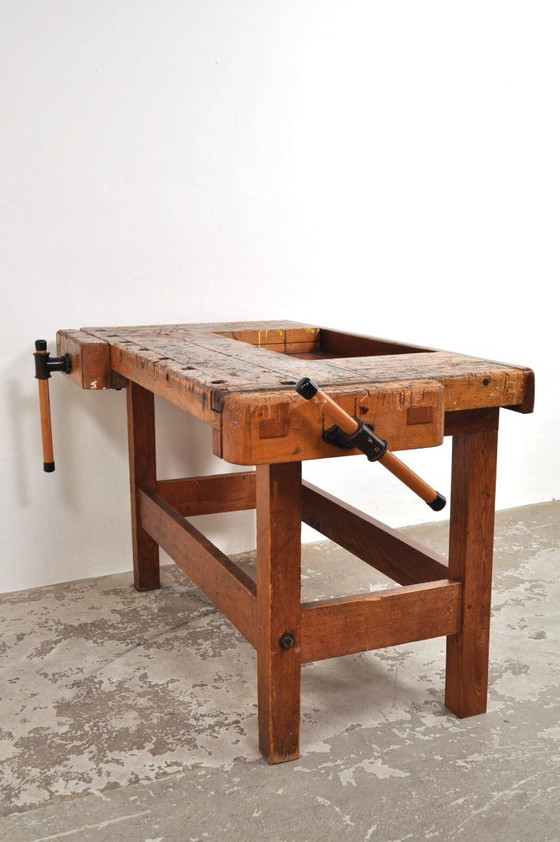 Image 1 of Vintage beuken- en eikenhouten werkbank Nooitgedagt / kookeiland