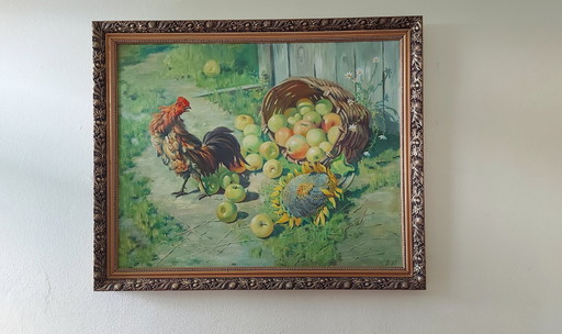 Pintura al óleo original “En el pueblo”, Deltzov, 1999