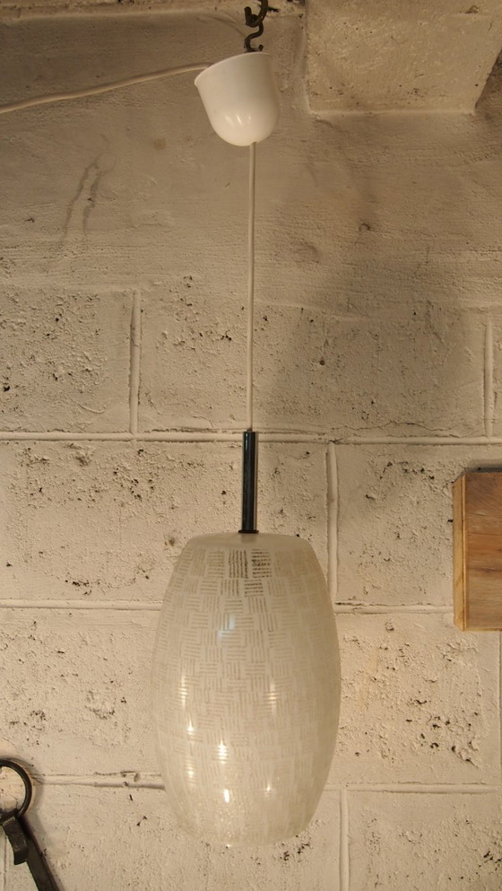 Image 1 of Lunel Pendant Light Frosted Glass Lantern Mid Century French Ceiling Lamp Style Vintage Geometric Lighting