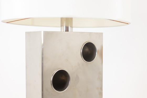 Image 1 of Rectangular lamp in chromed and cut metal. 1970s.
