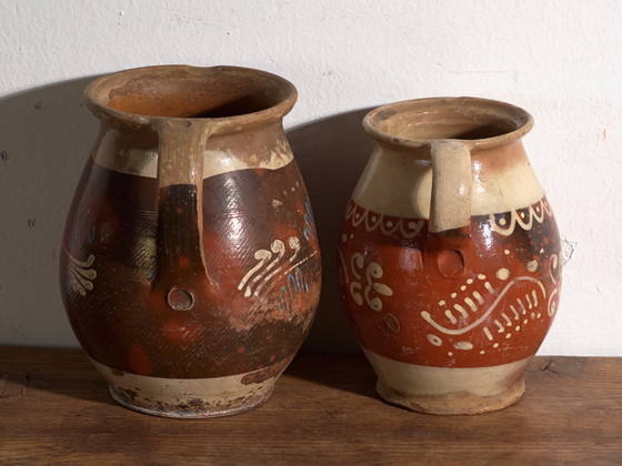 Pair of Antique Glazed Ceramic Jugs, Central Europe, circa 1920, Crockery, Blue (photo 8 of 13)