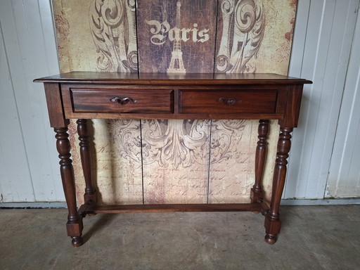 Classic mahogany side table, console table, hall table, light signs of use consistent with age, dimensions (photo 2 of 5)