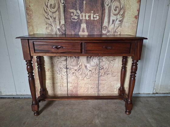 Classic mahogany side table, console table, hall table, light signs of use consistent with age, dimensions (photo 2 of 5)