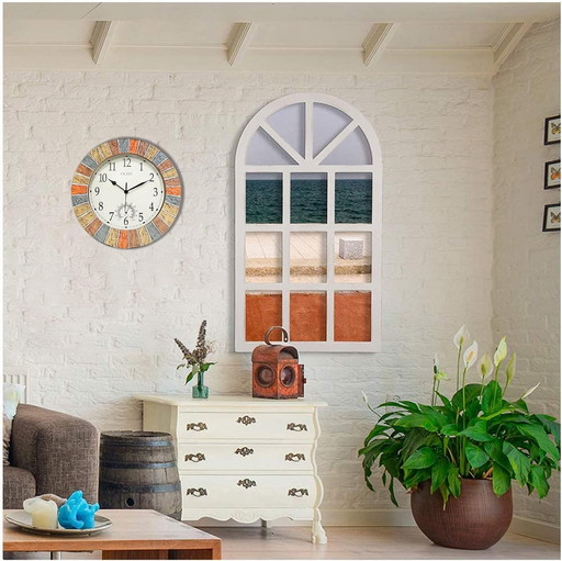 OCEST 33 cm tuinklok, grote waterdichte buiten indoor wandklokken met thermometer, weerbestendig, niet-tikkend, batterij-aangedr