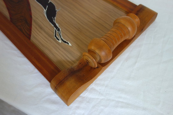 Image 1 of Vassoio vintage Art Déco in legno e specchio firmato Dope, circa 1930