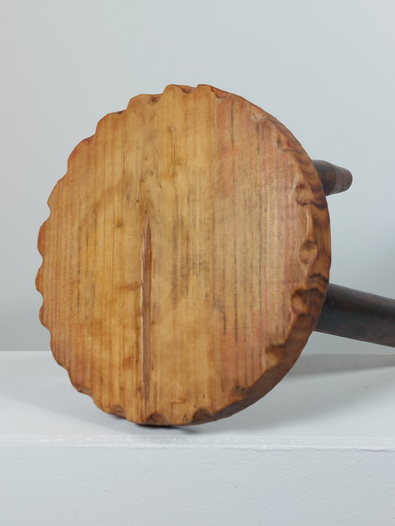 Image 1 of Vintage three-legged wooden stool, milking stool