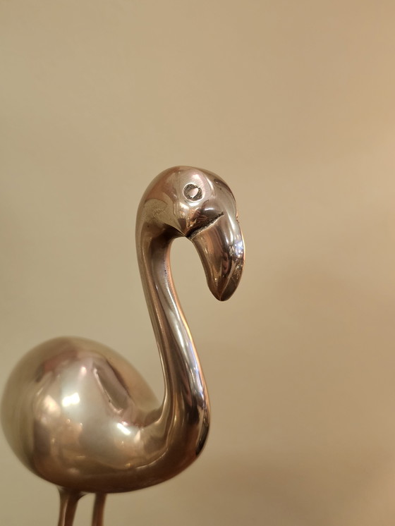 Image 1 of Vintage Brass Flamingo Bird 1970s Yellow Brass