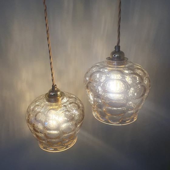 Image 1 of Ensemble de suspensions en verre vintage - Années 60-70 - Style Hollywood Regency