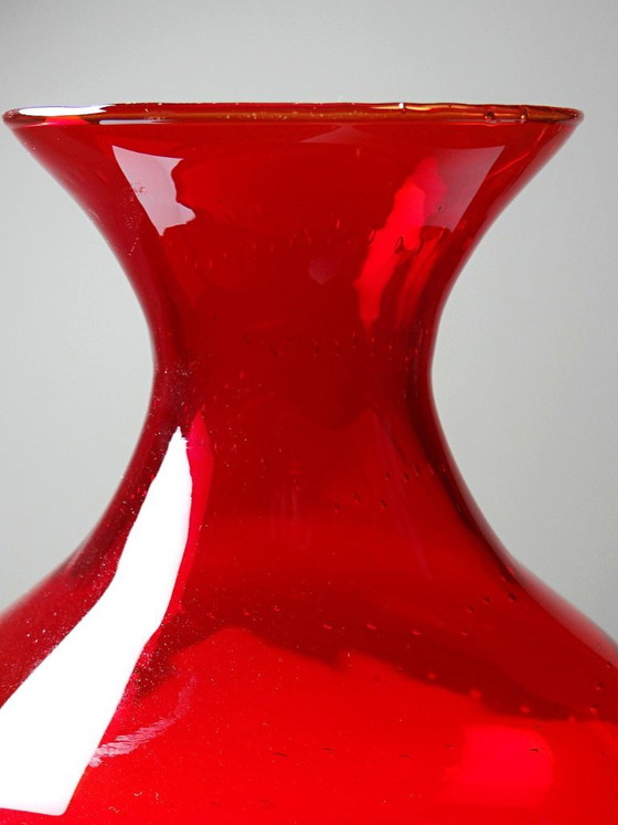 Vintage Blown Glass Vase with "Controlled" Bubbles, Red & Yellow, 1960s-1970s (photo 5 of 10)
