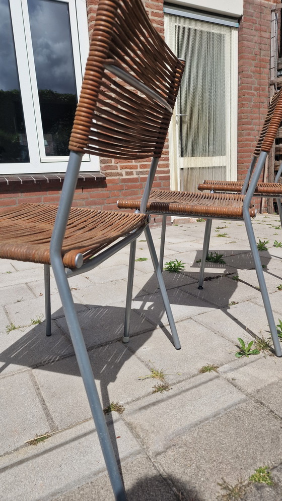 Image 1 of 3 sedie da pranzo di Tito Agnoli per Bonacina Italia Struttura in acciaio inossidabile Seduta e schienale in pelle marrone scuro