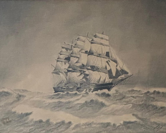 Image 1 of Johannes Herbert Plokker (1907-1976) Sailing Ship Etching