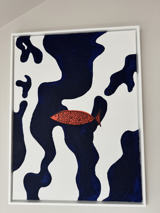 Poisson & Bleu — 60x80 Cm | Unique Abstract Painting