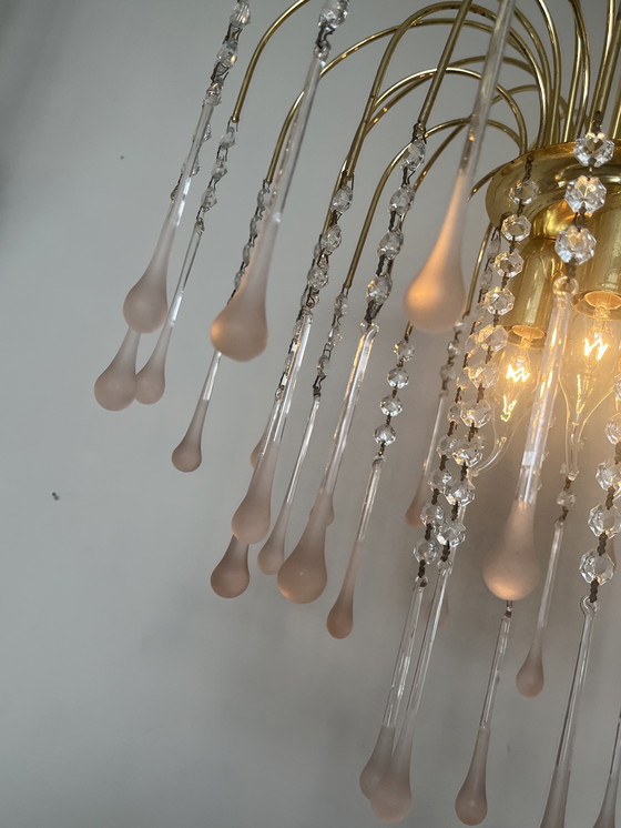 Image 1 of XL Vintage Large Pink Teardrop Pears Chandelier Crystal Pendant Lamp