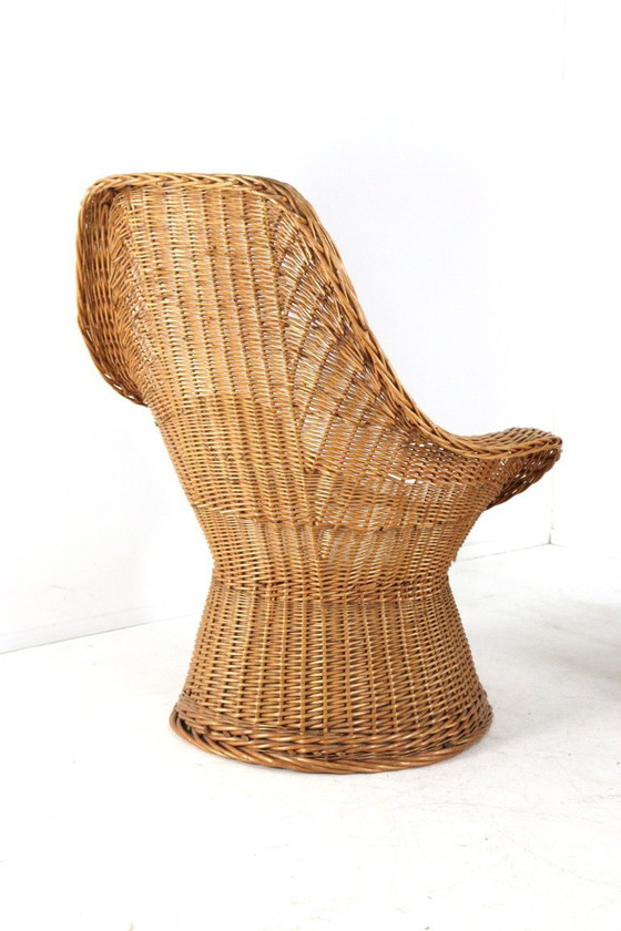 Image 1 of Set van 2 vintage rattan rotan stoelen fauteuils met kussentje