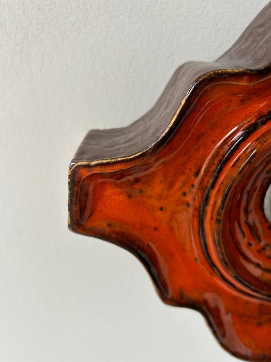 Image 1 of Paar vintage wandlampen, bruin en oranje keramiek, Zweden 1960