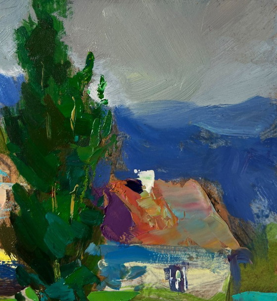 Image 1 of Original Oil Painting Summer Village Landscape Path Leading To A Rural Field