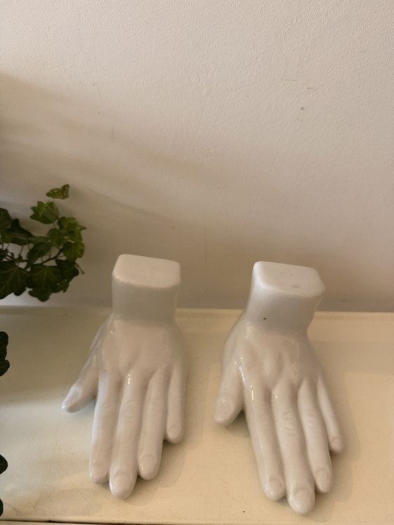 Image 1 of Set of 2 Ceramic Bookends in the Shape of Hands