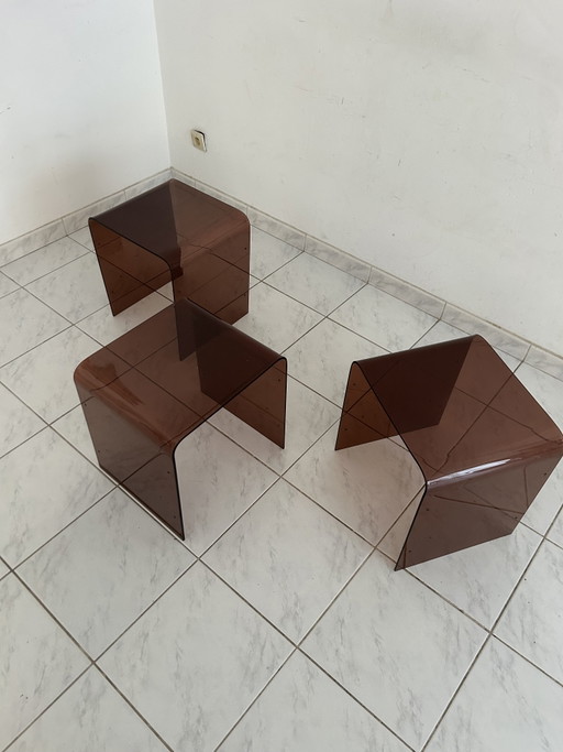 Vintage space age bijzettafels plexi wandsysteem