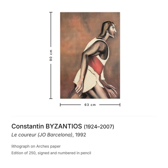 Constantin BYZANTIOS signierte Lithographie Le Coureur (JO Barcelona) 1992 – Lithographien & Drucke, Paper (photo 3 of 5)