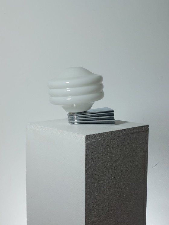 Image 1 of Vintage Wandlampe Milchglas Chrom Art Deco 