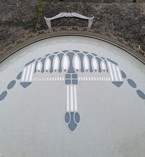 Image 1 of Vassoio con piastrelle e bordo in metallo decoro Art Déco