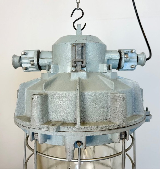 Image 1 of Large Grey Industrial Bunker  Light with Iron Cage from Elektrosvit, 1970s