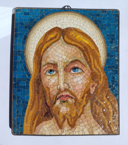 Venetian enamel mosaic "Face of Christ" – Italo Ongaro, 1974 Murano