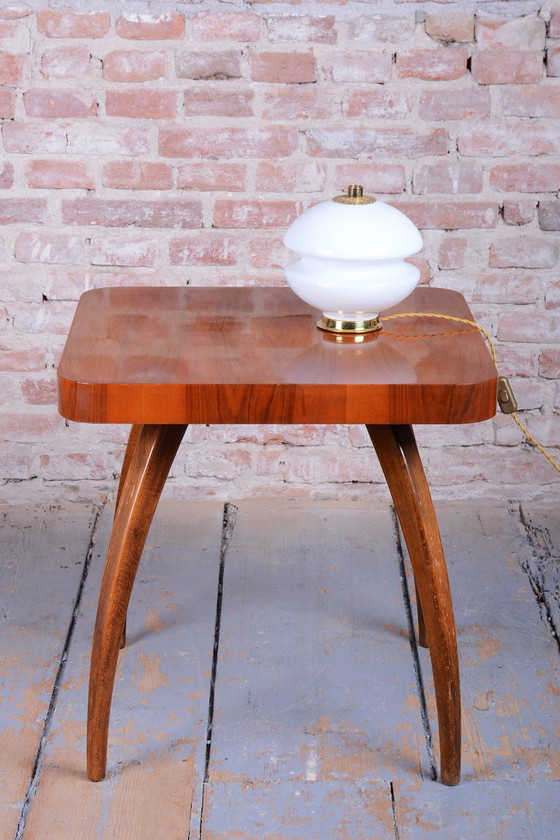 Restored Mid-Century Table Lamp, Brass, Glass, Rewired, Czech, 1960s – Textile (photo 7 of 8)