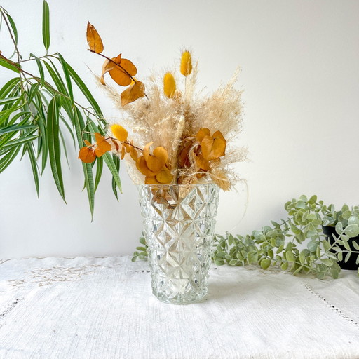 Kleine Vintage Glazen Vaas met Geometrisch Patroon
