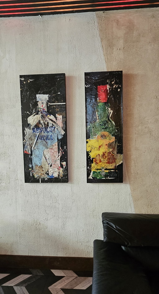 Iconic Pop Art Diptych Jordi Prat Pons - Large Format 120cm High – schilderijen tekeningen, Paper, Canvas