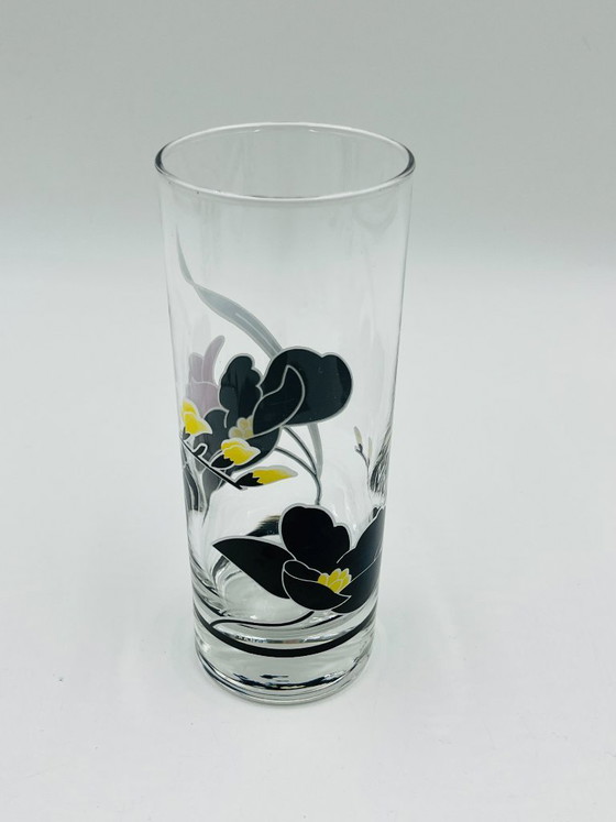 Image 1 of Servizio da caraffa in vetro vintage con decorazioni floreali.