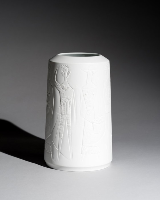 Image 1 of Zeldzame CUNO FISCHER Hutschenreuther Bisque porseleinen Vloervaas 1969 H33cm D21cm