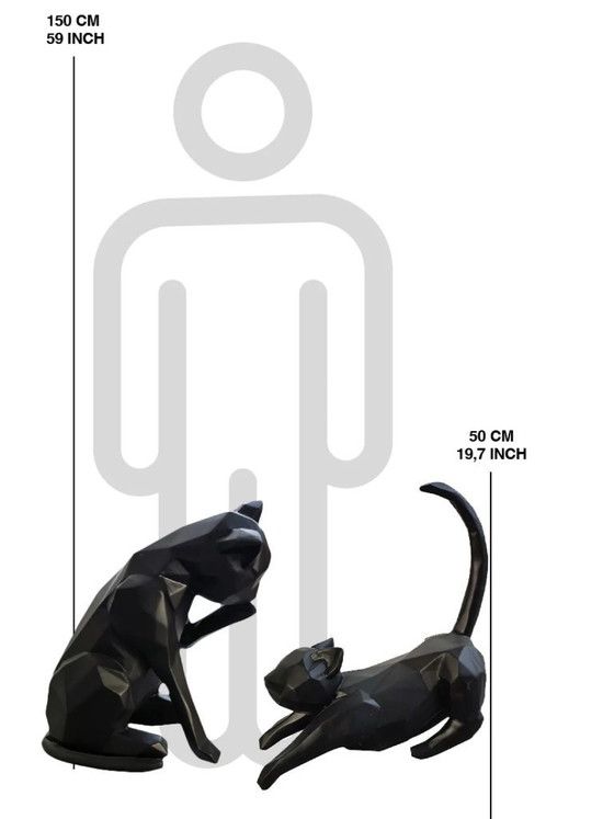 Image 1 of Fiberglas-Skulptur – Katzen, 2er-Set – Schwarz
