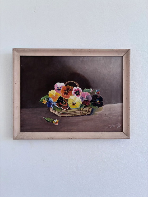 Image 1 of Set of vintage original flower oil paintings, flower still life pair