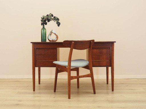 Scrivania danese in teak con sei cassetti, impiallacciata, anni '70. – bureau, Wood (photo 2 of 17)