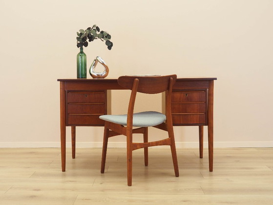 Scrivania danese in teak con sei cassetti, impiallacciata, anni '70. – Scrivanie, Wood (photo 2 of 17)