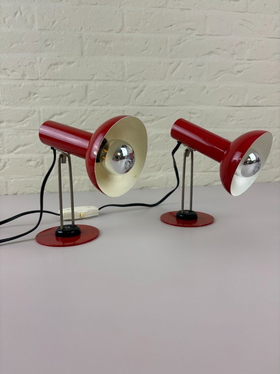 Image 1 of Set of 2 Vintage GDR Space Age Table Lamps – 1960s – Red