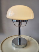 Lampe champignon, style vintage, chrome et verre blanc mat